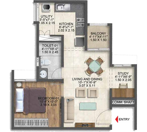 1 BHK Unit Plan