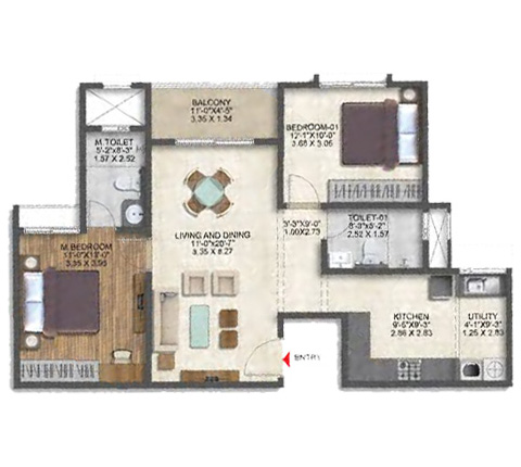 2 BHK Unit Plan