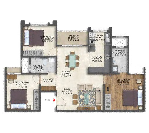 3 BHK Type 8 Unit Plan