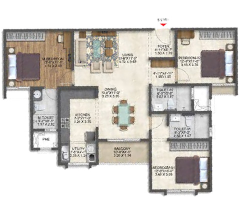 3 BHK Type 8 Unit Plan