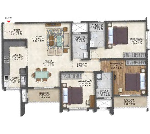 3 BHK Type 8 Unit Plan