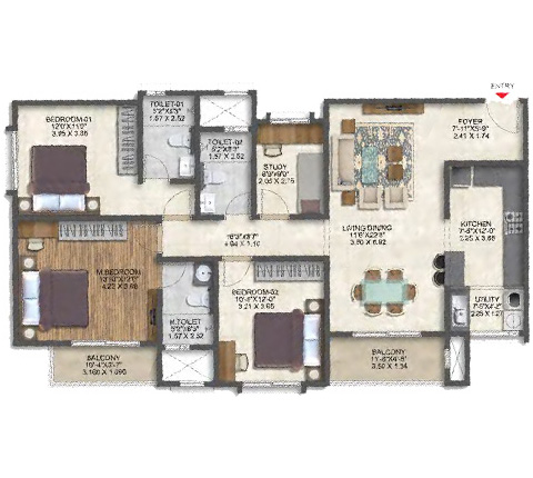 3 BHK Type 8 Unit Plan