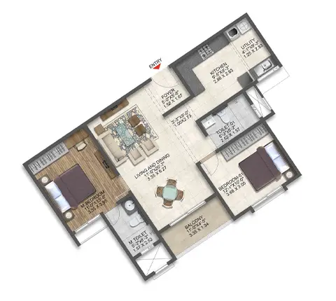 2 BHK Type 11 Unit Plan