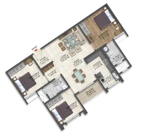 3 BHK Type 7 Unit Plan