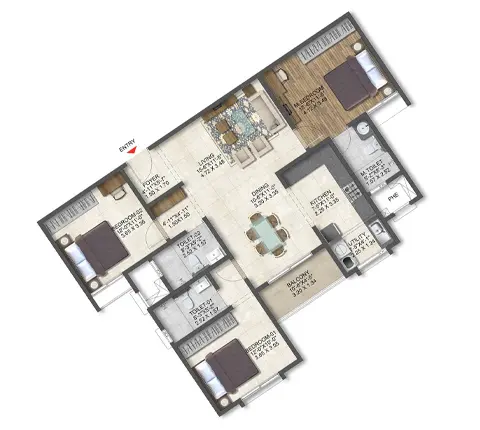 3 BHK Type 5 Unit Plan